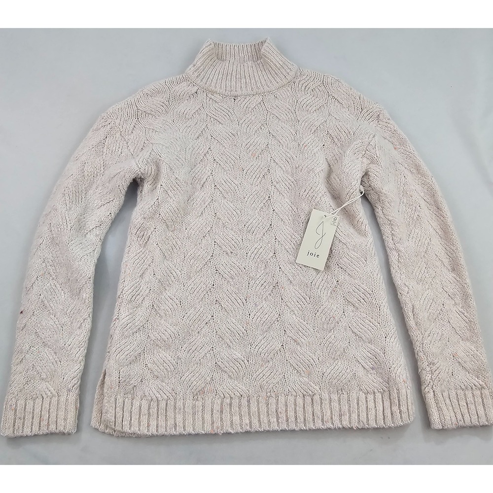 Joie Womens S Pink Off White Mock Neck Cable Knit Wool Blend Sweater 5T517163X